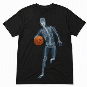 2508260007-Skeleton Basketball Player Graphic Apparel T-Shirt Skeleton Basketball Player T-Shirt