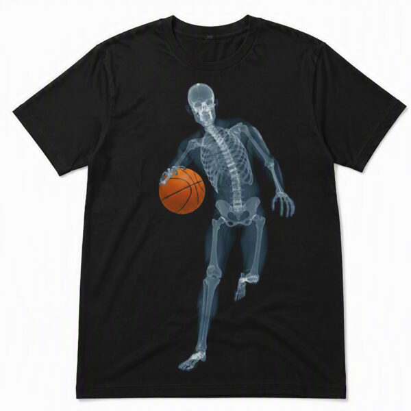 2508260007-Skeleton Basketball Player Graphic Apparel T-Shirt Skeleton Basketball Player T-Shirt